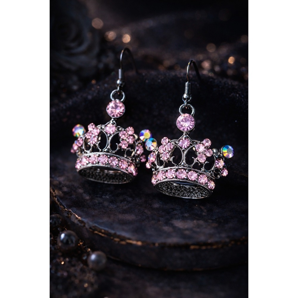 👑 Blush Princess Crystal Crown Earrings | Grunged Out Collection ☠️
